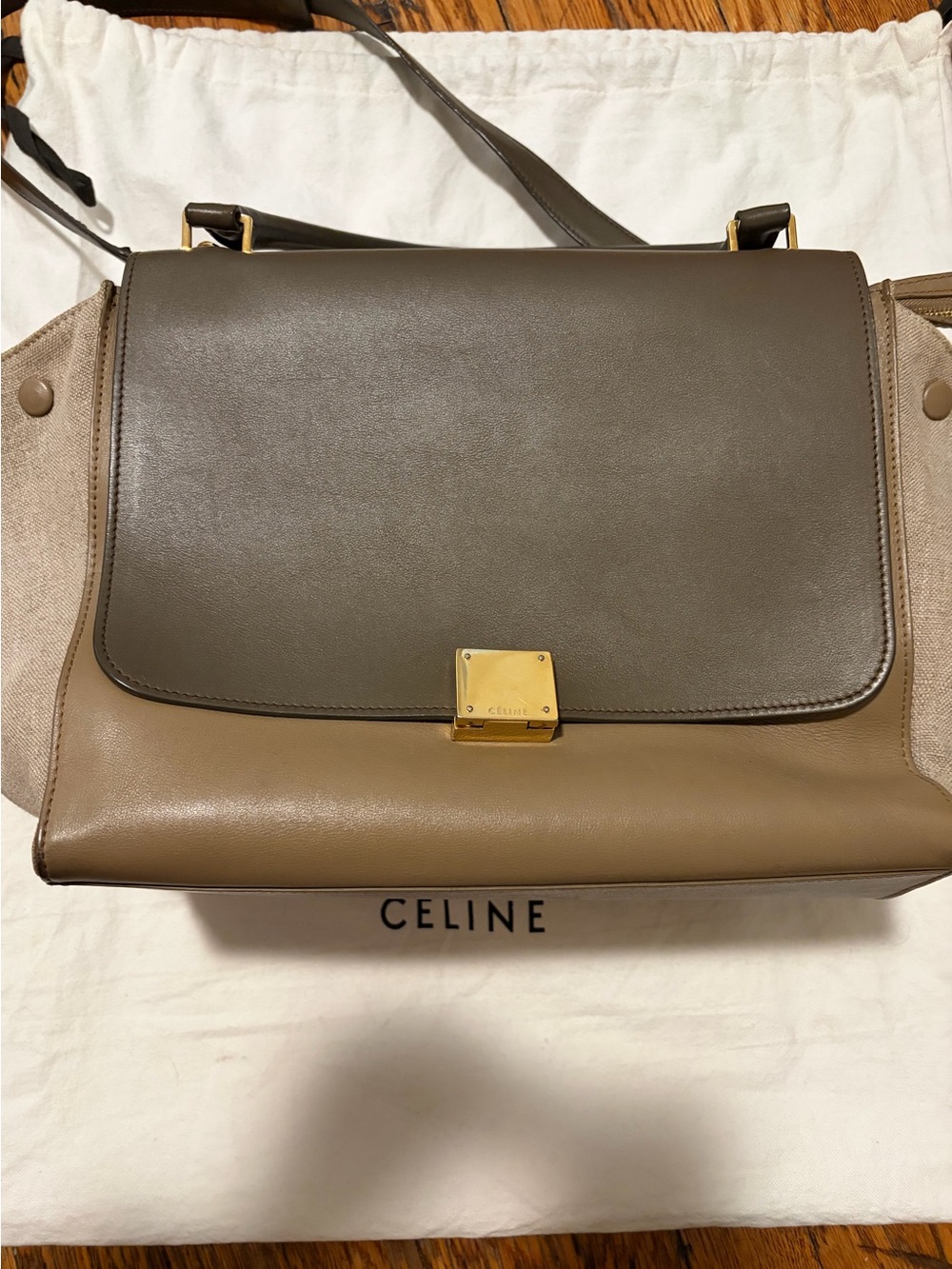 Celine leather canvas trapeze bag